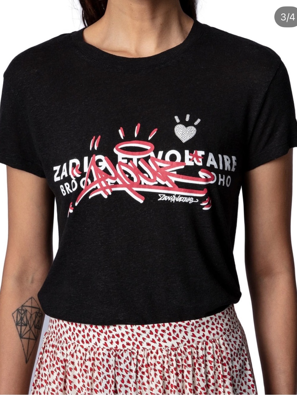 Zadig & Voltaire Heather Black Linen Blend Walk Address Short Sleeve Tee Top M
